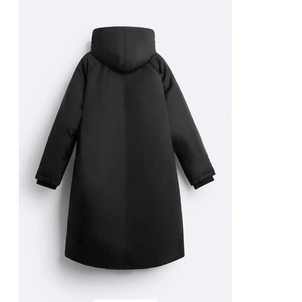 MEN Zara Charcoal Grey Black Quilted Parka With Detachable Hood Coat Size L NWT - Picture 12 of 13